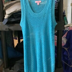 Lilly Pulitzer Turquoise Knit Dress, open‎ weave, sleeveless, small